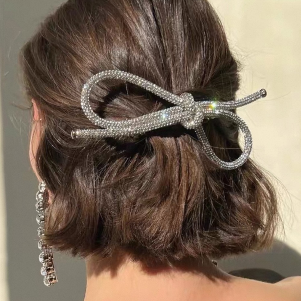 Holiday Hair Decoration - Silver Braided Hair Accessory - SASHA BOW